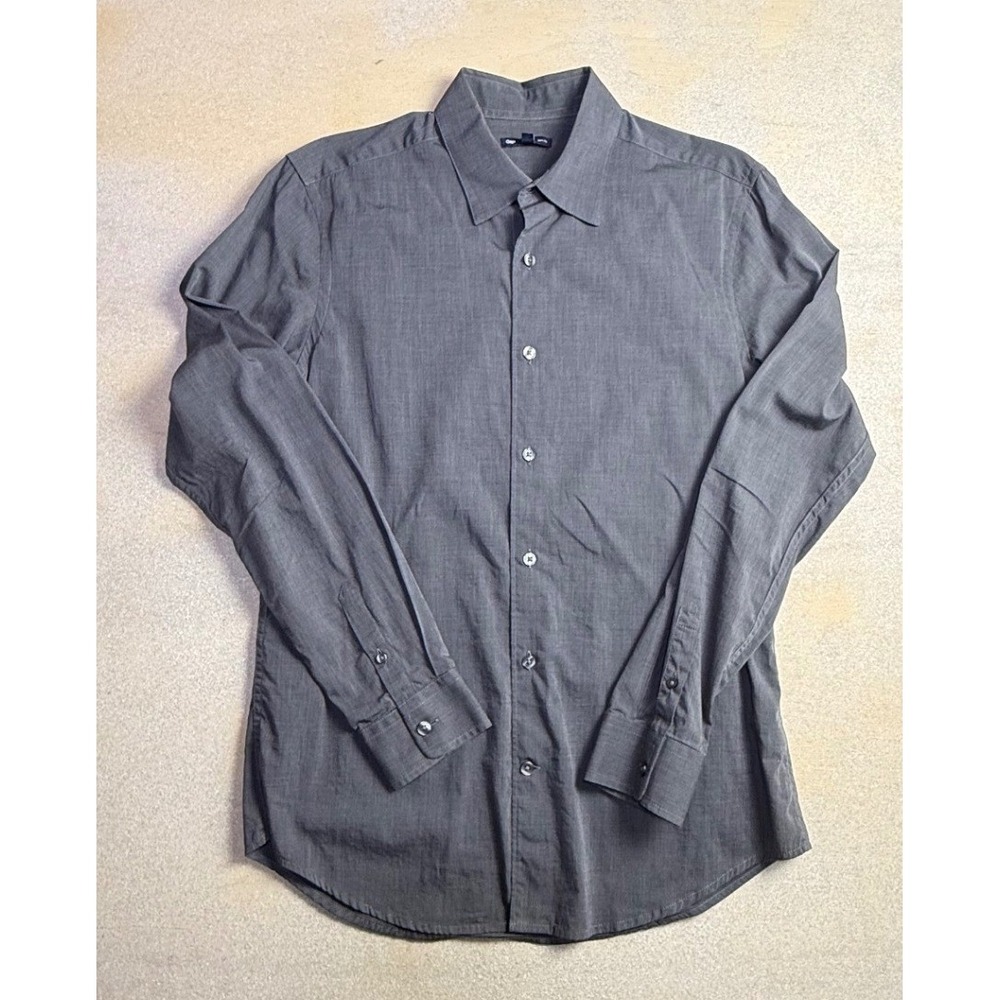 Gap Mens Slim Fit Button Down Shirt Grey Micro Stripe 100% Cotton Medium-2472
